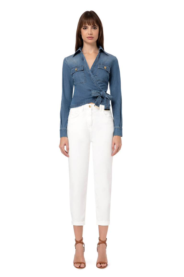 Crossover shirt with collar - Shirts | Elisabetta Franchi® Outlet