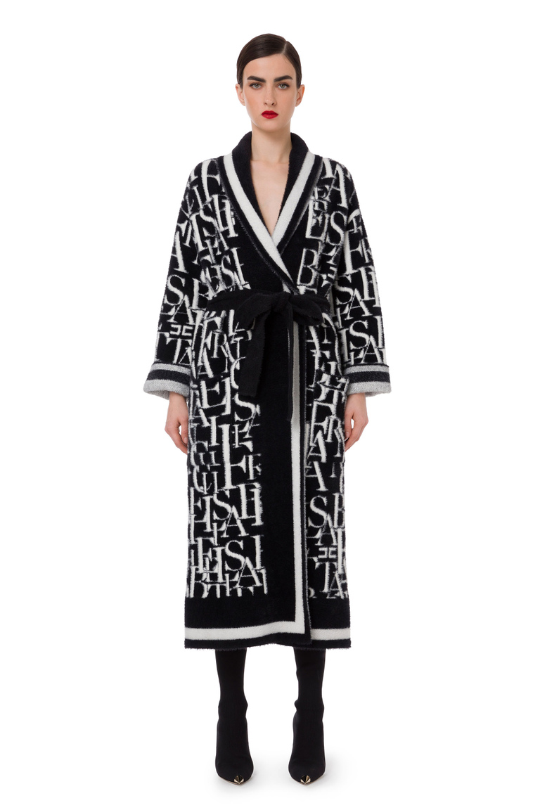 Knit coat with lettering pattern - Coats | Elisabetta Franchi® Outlet