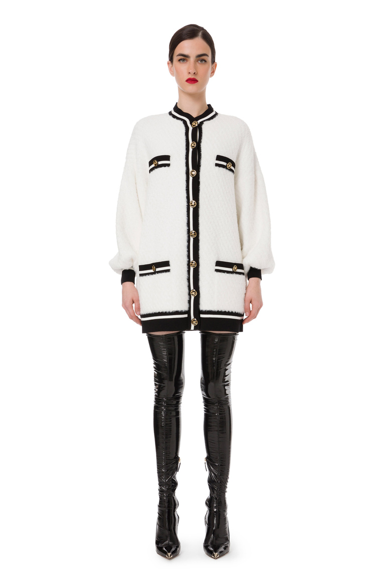 Knit coat with contrasting edges - Coats And Jackets | Elisabetta Franchi® Outlet