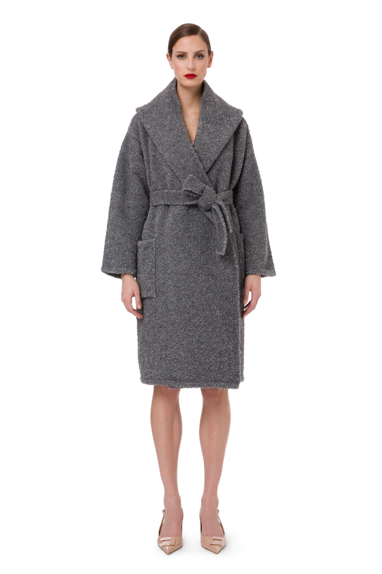 Bouclé knit dressing gown style coat - Coats And Jackets | Elisabetta Franchi® Outlet