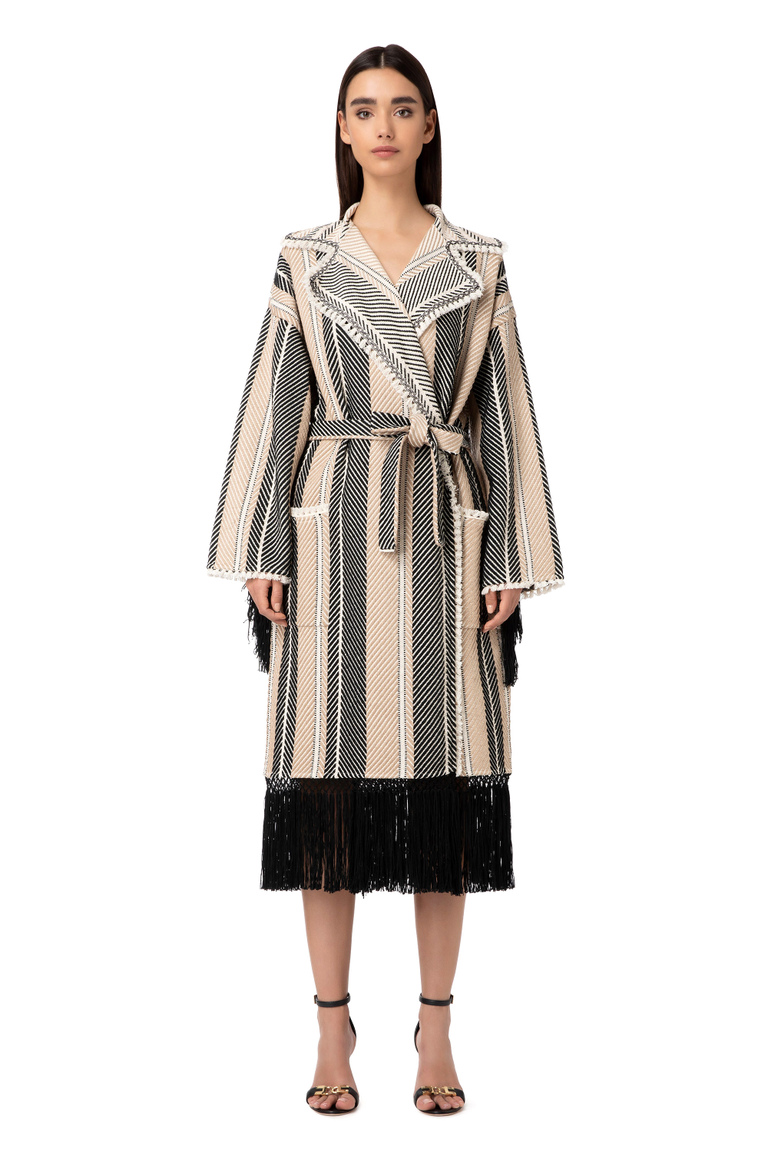 Two-tone fringed de-constructed coat - Cardigans | Elisabetta Franchi® Outlet