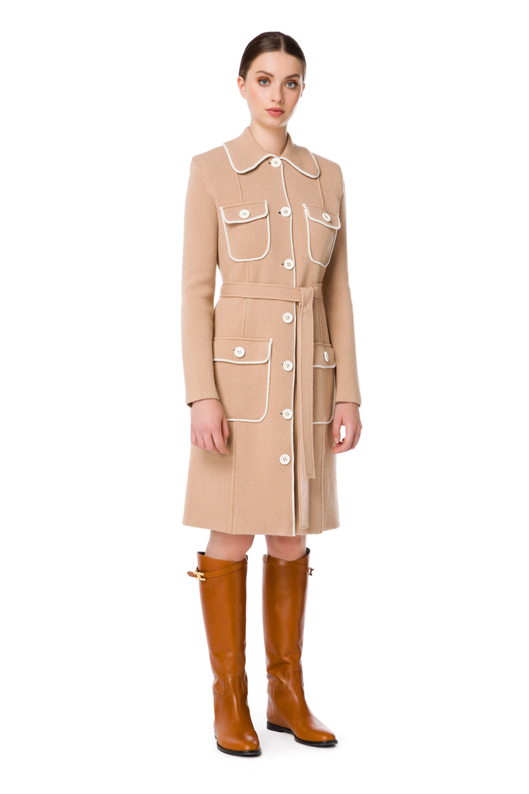 Knit coat with contrasting edges - Coats | Elisabetta Franchi® Outlet