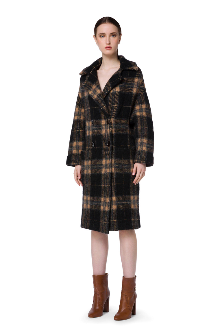 Jacquard coat with check print - Coats | Elisabetta Franchi® Outlet