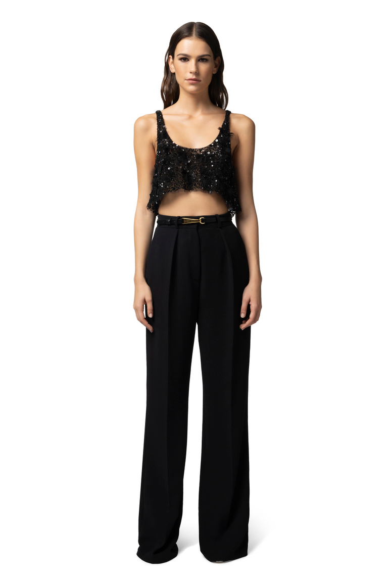 Cropped top in embroidered tulle - Top | Elisabetta Franchi® Outlet