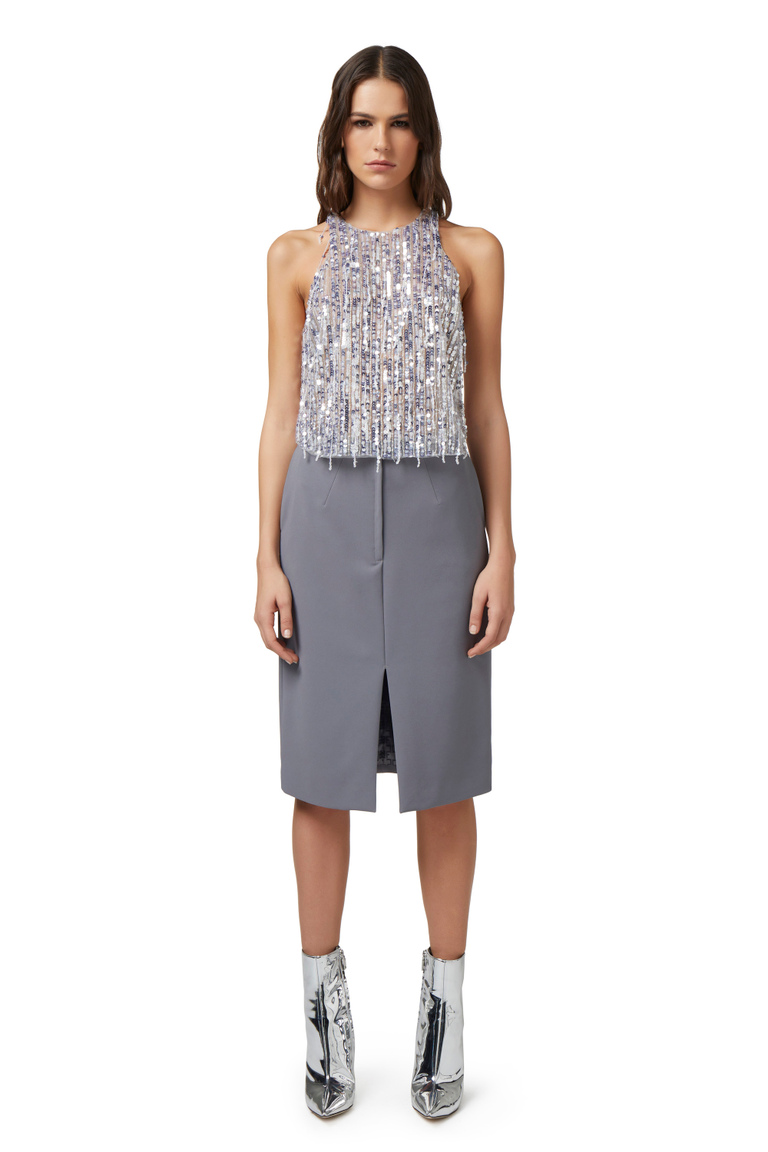 Cropped tulle top with fringes made of beads and sequins - Top | Elisabetta Franchi® Outlet