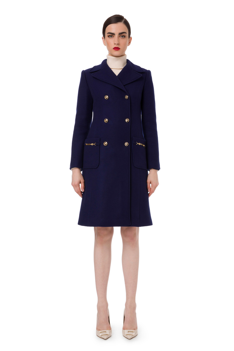 A-line cloth coat with logo details - Coats And Jackets | Elisabetta Franchi® Outlet