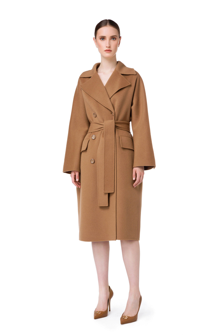 Elisabetta Franchi Wool Belted Waist Coat in Natural Womens Clothing Coats Long coats and winter coats 