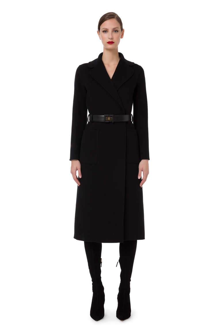 Wool and cashmere coat with logoed belt - Coats | Elisabetta Franchi® Outlet