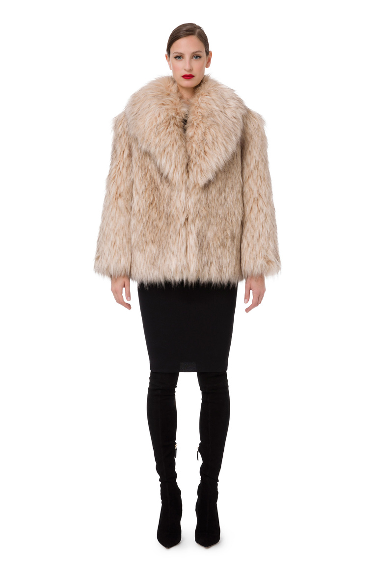 Faux fur coat with wide shawl - Coats And Jackets | Elisabetta Franchi® Outlet
