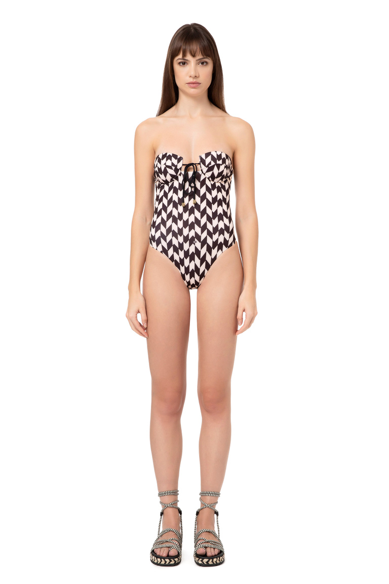 Herringbone print one-piece swimsuit - Beachwear | Elisabetta Franchi® Outlet