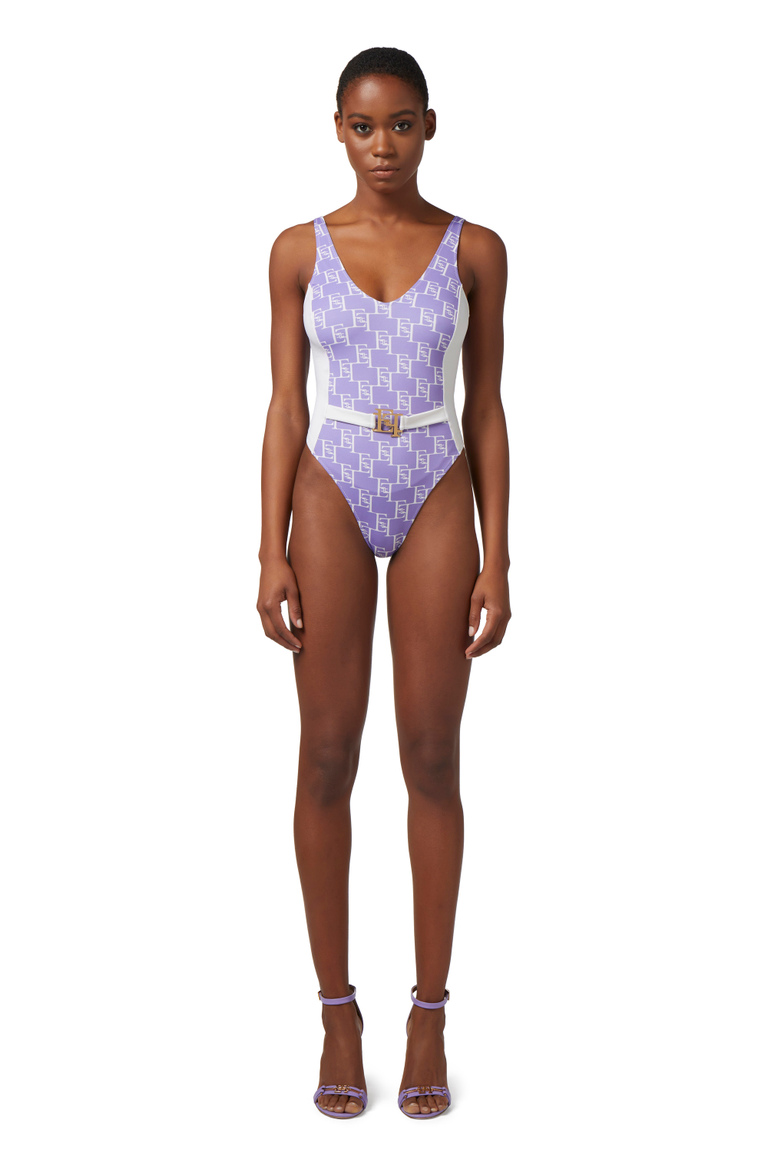 Logo print Lycra one-piece swimsuit with waistband - Beachwear | Elisabetta Franchi® Outlet