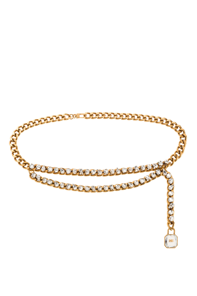 Gold chain belt with diamond rhinestones - Belts | Elisabetta Franchi® Outlet