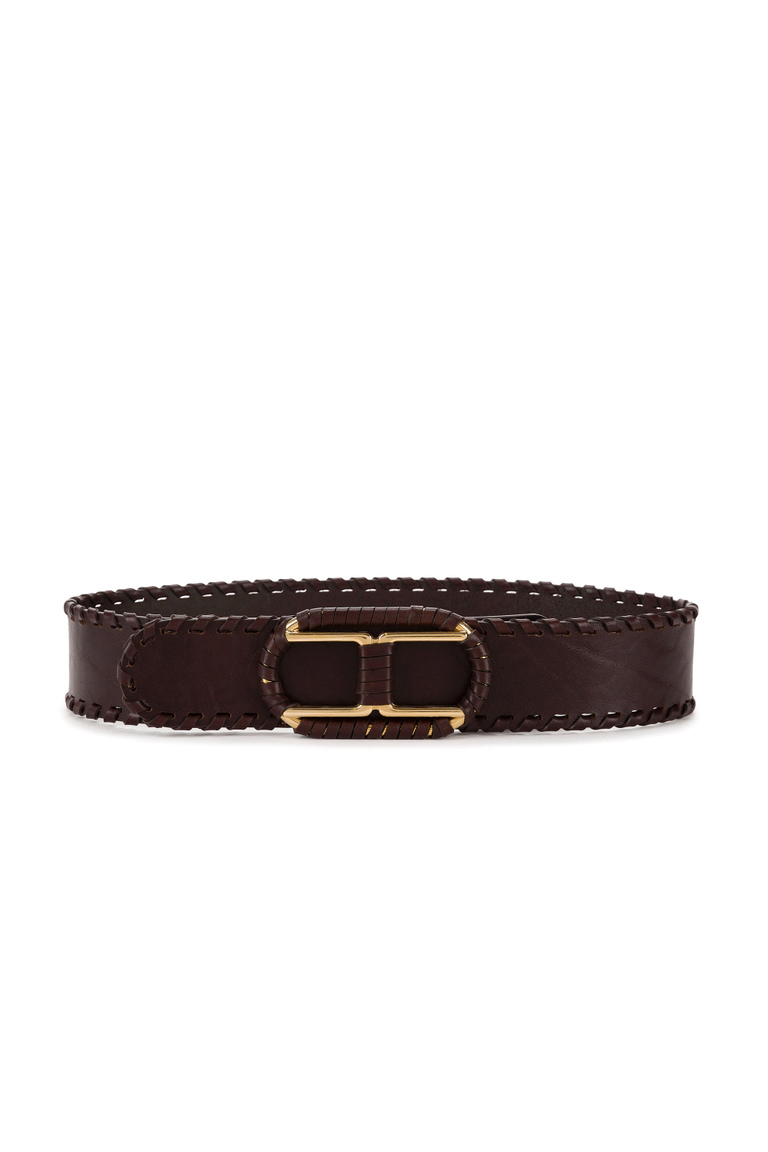 Braided leather belt with logo - Belts | Elisabetta Franchi® Outlet