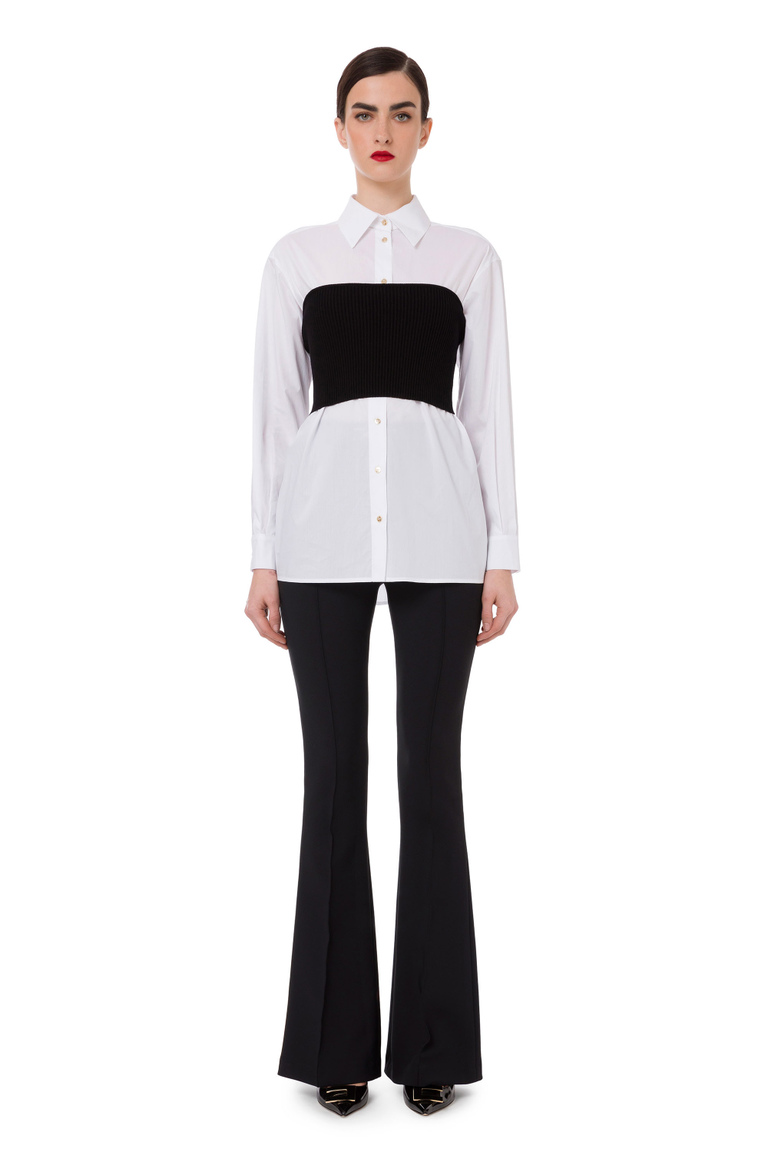 Long shirt with knit overlapping bodice - Shirts and Blouses | Elisabetta Franchi® Outlet