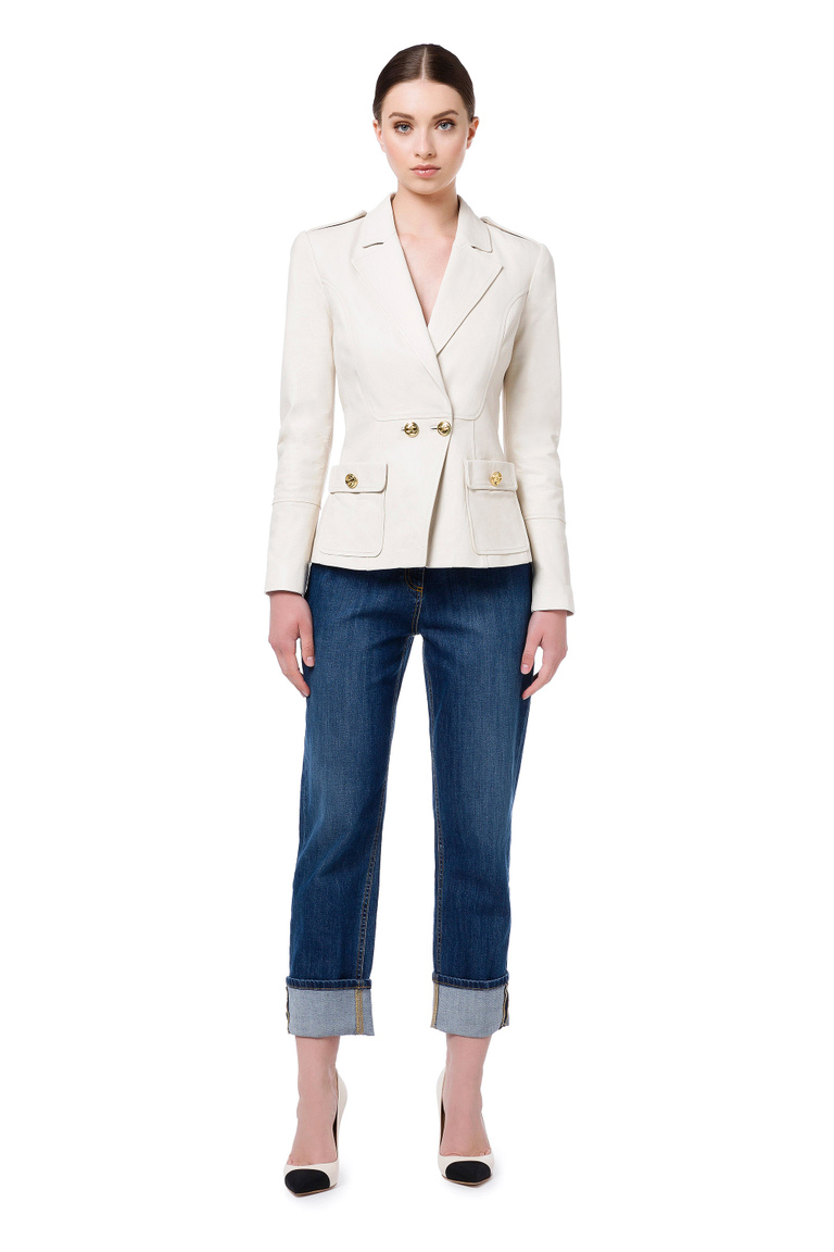 Leather jacket with lapels and buttons - Jackets | Elisabetta Franchi® Outlet