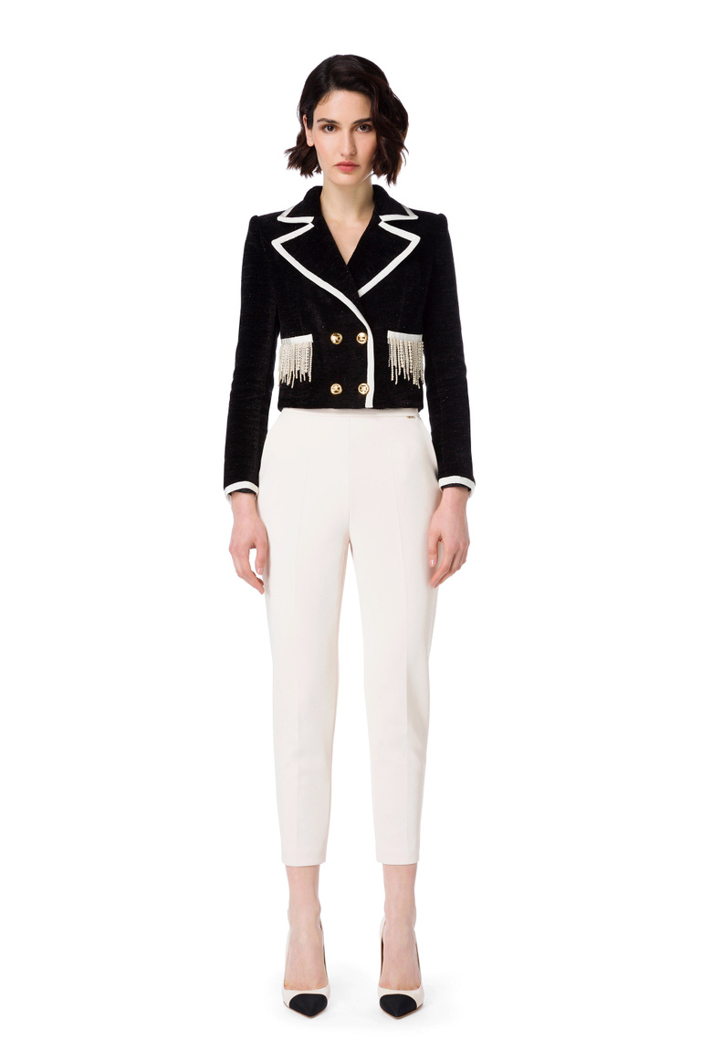Elegant velvet jacket with pearls and rhinestones - Jackets | Elisabetta Franchi® Outlet