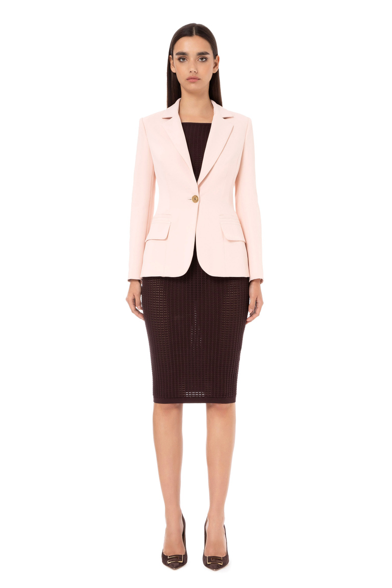 Single-breasted jacket in double layer stretch crêpe - Jackets | Elisabetta Franchi® Outlet
