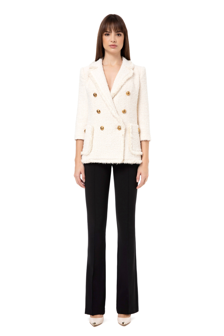 Frayed tweed double-breasted jacket - Jackets | Elisabetta Franchi® Outlet
