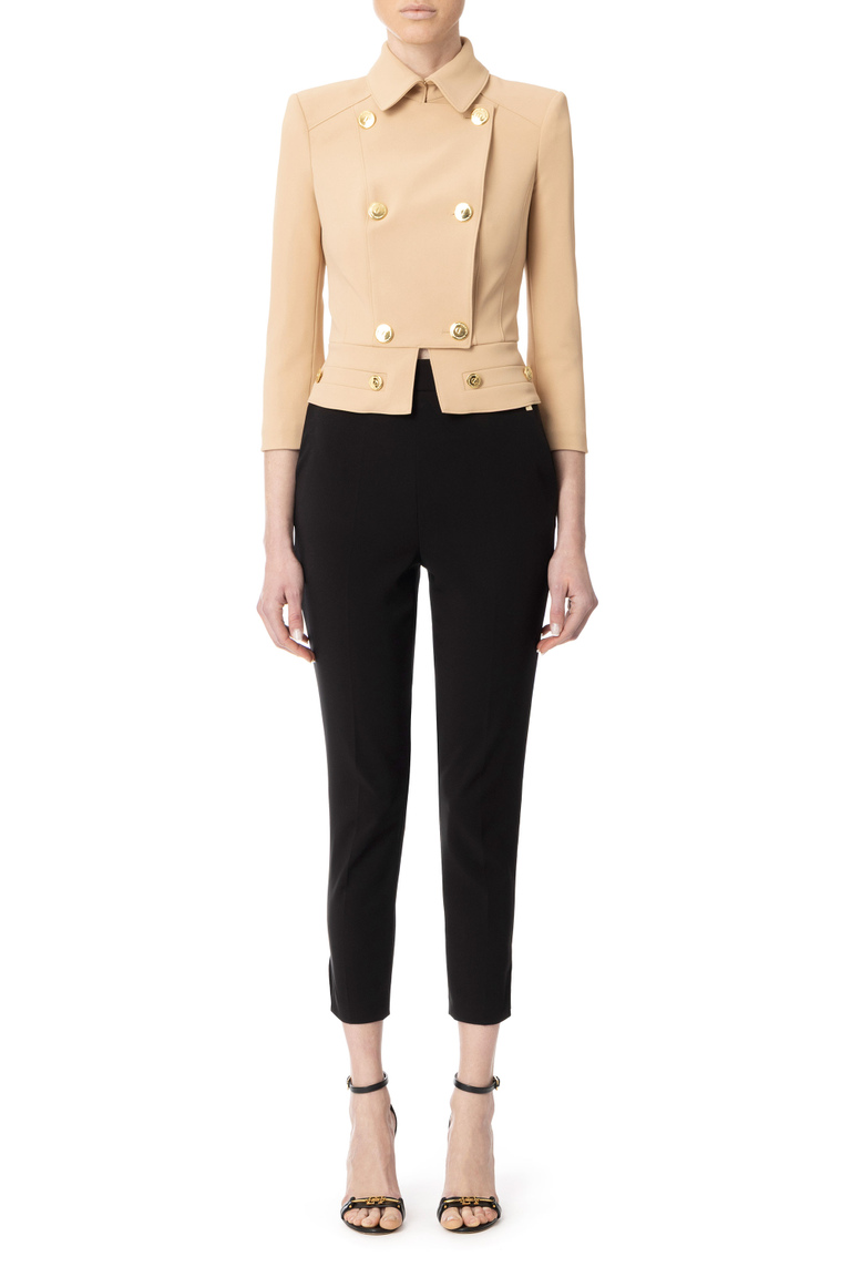 Zweireiher-Jacke aus glänzendem Satin-Crêpe - Kleidung | Elisabetta Franchi® Outlet