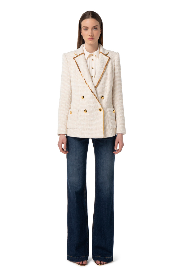 Double-breasted tweed jacket with chain - Jackets | Elisabetta Franchi® Outlet