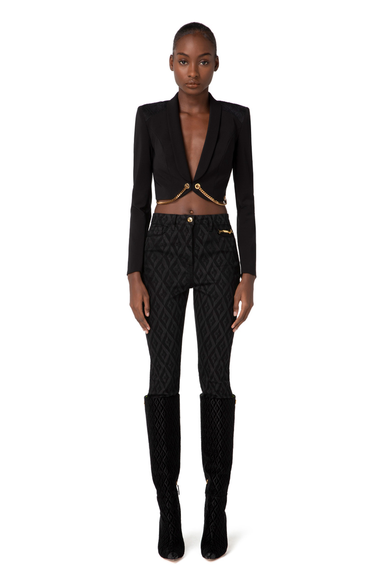 Giacca crop in nylon con catene - Blazer | Elisabetta Franchi® Outlet