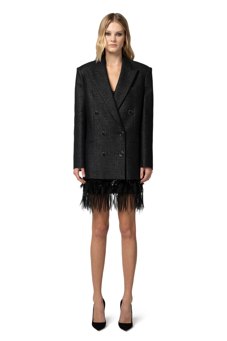 Laminated tweed double-breasted jacket - Jackets | Elisabetta Franchi® Outlet