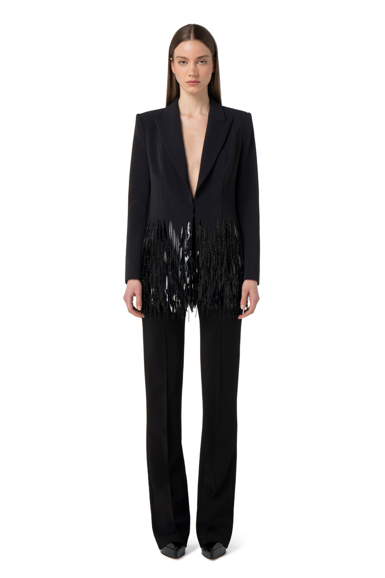 Crêpe jacket with sequins fringes - Jackets | Elisabetta Franchi® Outlet