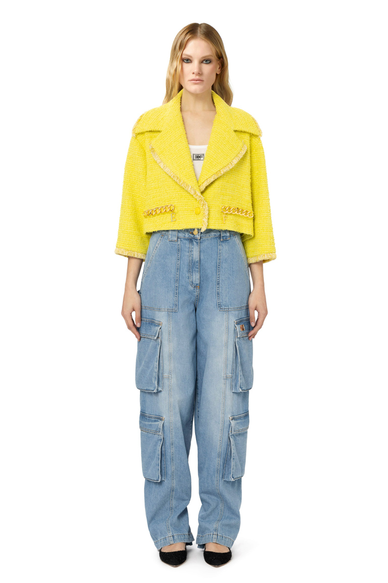 Tweed cropped jacket with chain - Apparel | Elisabetta Franchi® Outlet