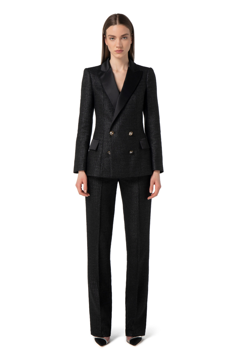 Laminated tweed double-breasted jacket - Jackets | Elisabetta Franchi® Outlet