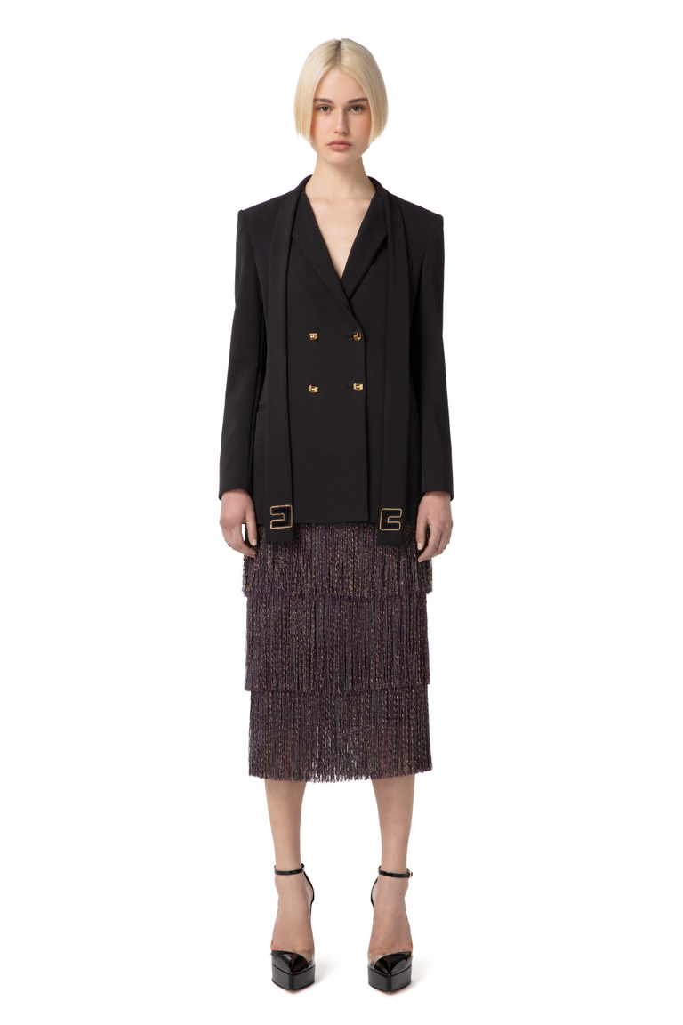 Crêpe double-breasted jacket with scarf - Jackets | Elisabetta Franchi® Outlet