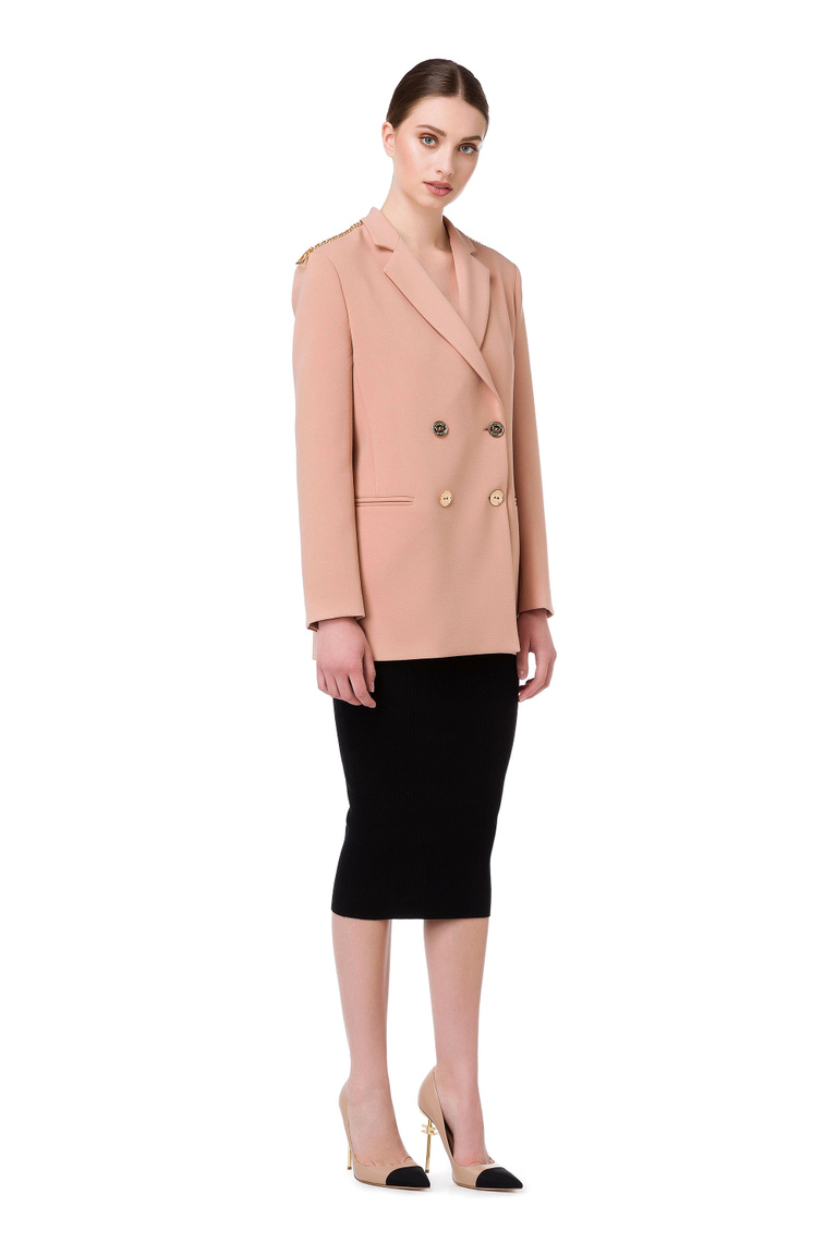 Double-breasted jacket with gold metal stirrups - Coats And Jackets | Elisabetta Franchi® Outlet