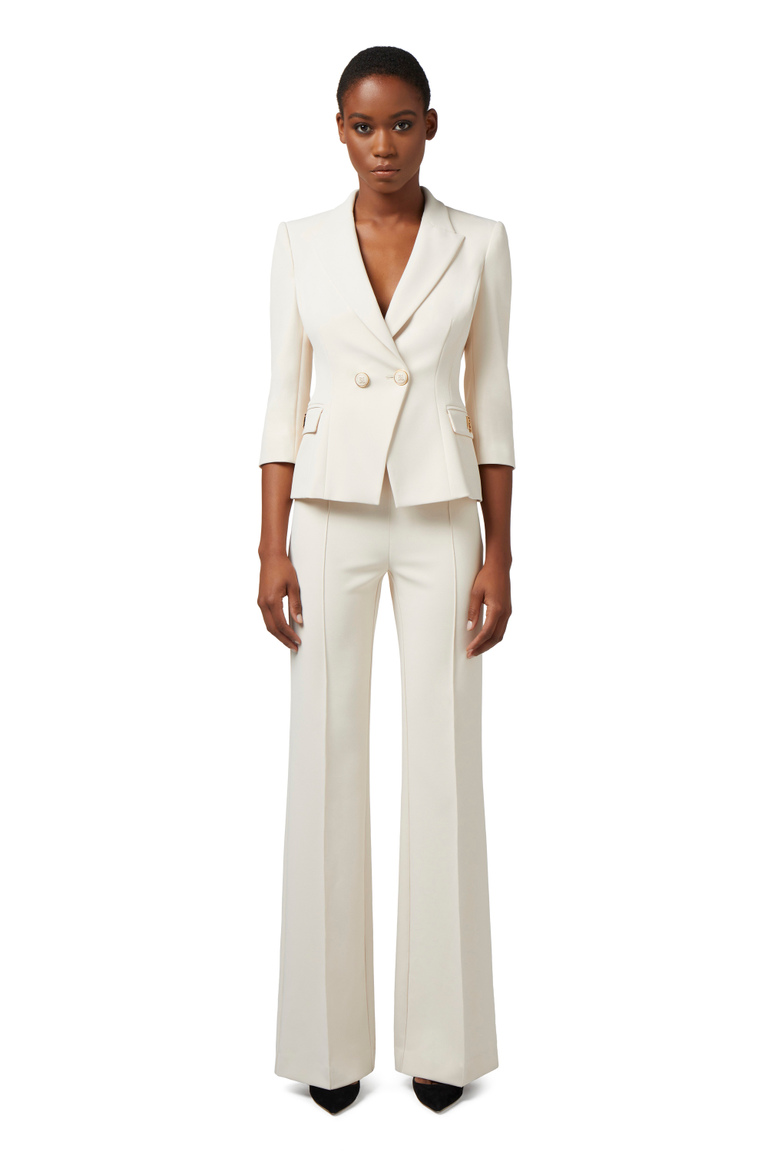 Double-breasted crêpe jacket with logo plaque - Jackets | Elisabetta Franchi® Outlet