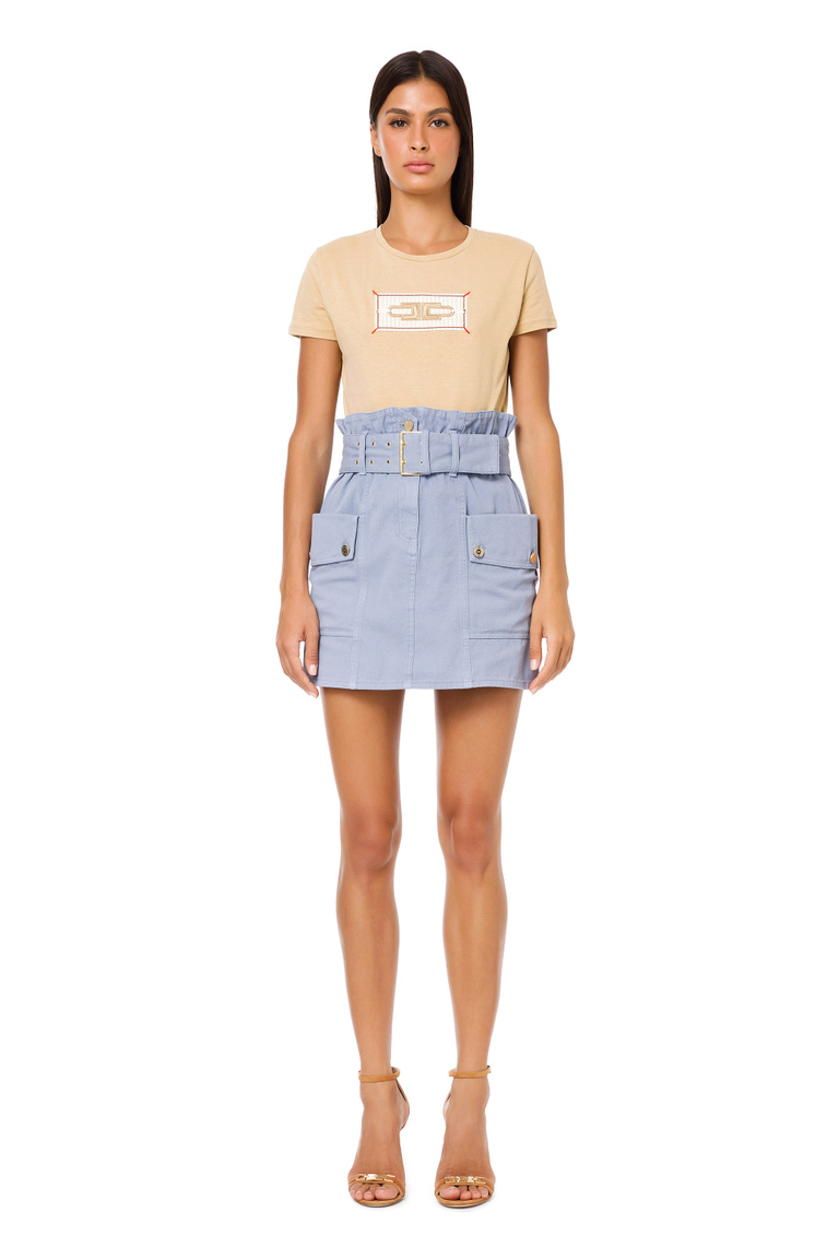 Denim mini skirt with gathering - Mini Skirts | Elisabetta Franchi® Outlet