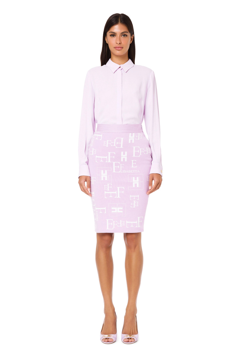Elisabetta Franchi skirt in knit fabric with logo lettering motif - Midi Skirts | Elisabetta Franchi® Outlet