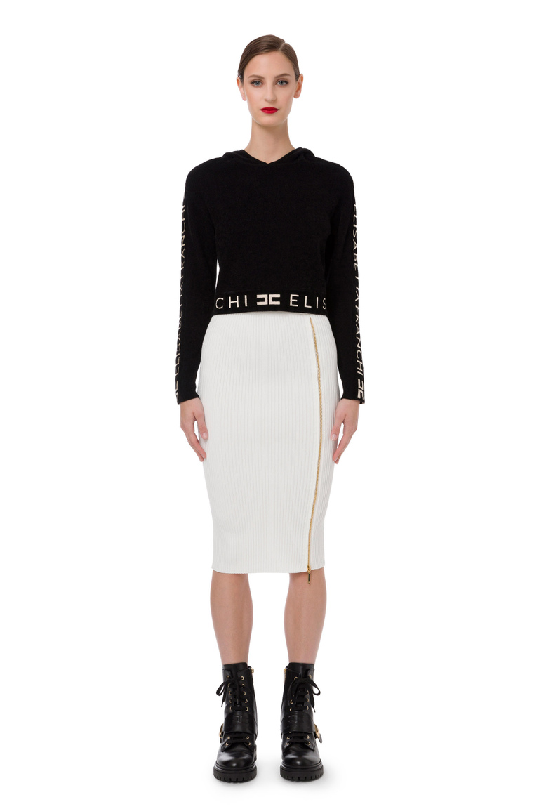 Skirt in fine rib knit fabric with zip - New Now | Elisabetta Franchi® Outlet