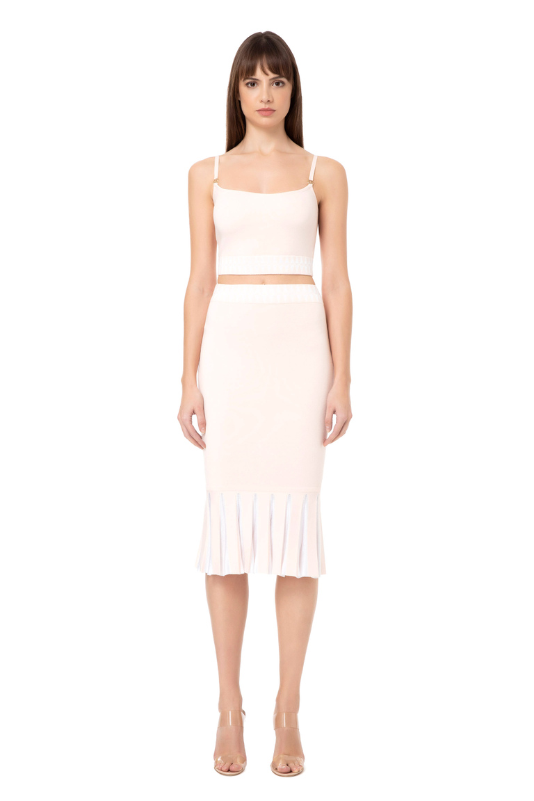 Two-tone pleated calf-length skirt - Skirts | Elisabetta Franchi® Outlet