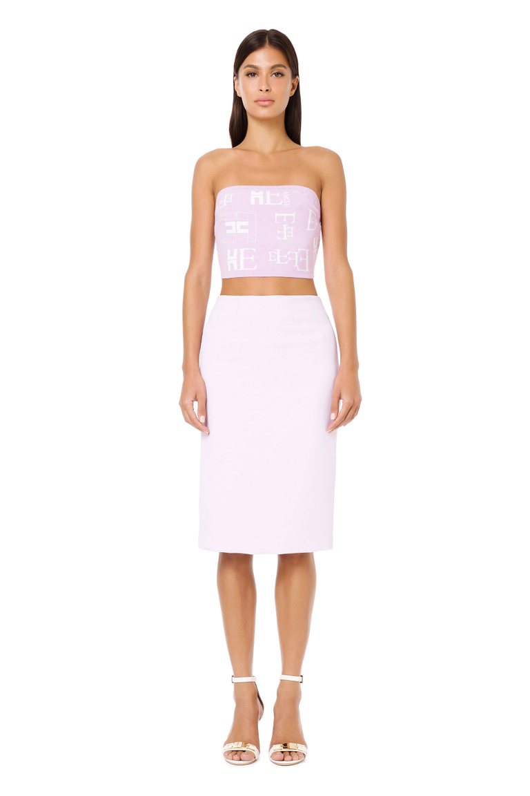 Pencil skirt with logo-emblazoned gold pull-tab - Midi Skirts | Elisabetta Franchi® Outlet