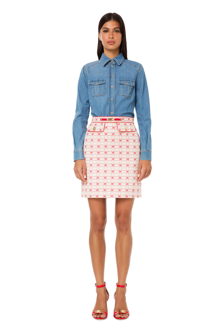 Minifalda con motivo de logotipo y corchete gold claro - Minifaldas | Elisabetta Franchi® Outlet