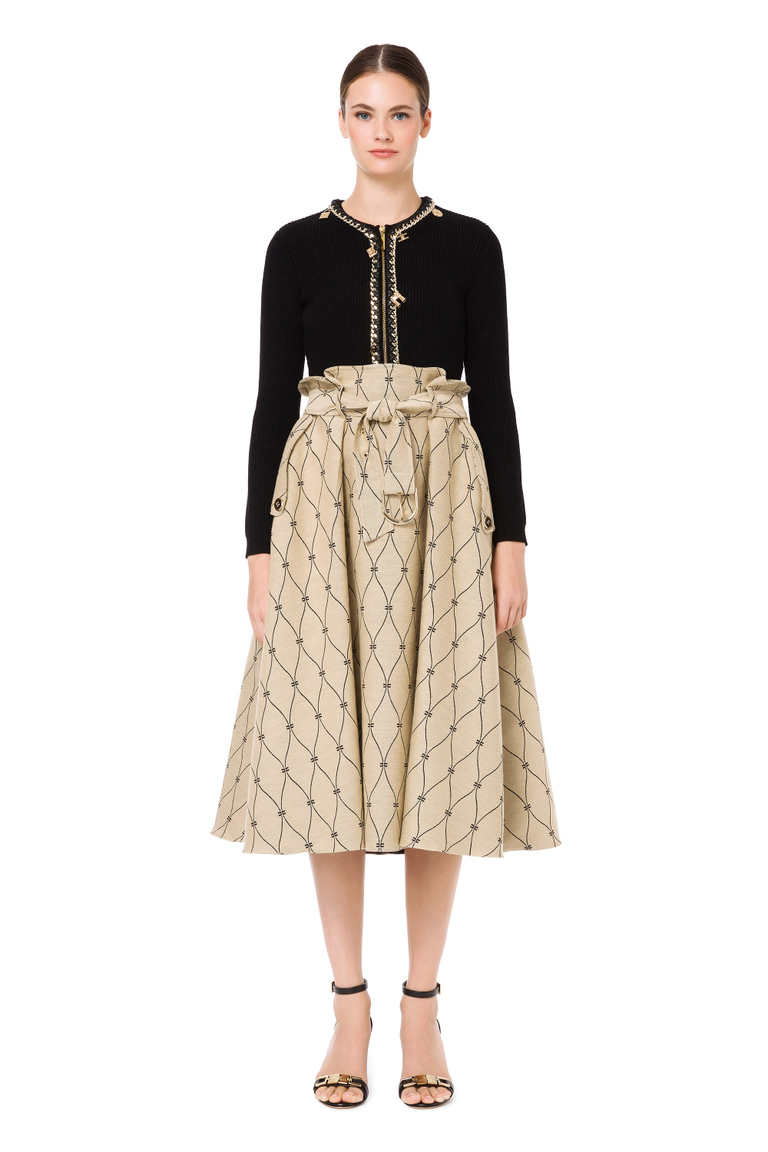 Jupe corolle avec plis et ruban - Skirts | Elisabetta Franchi® Outlet