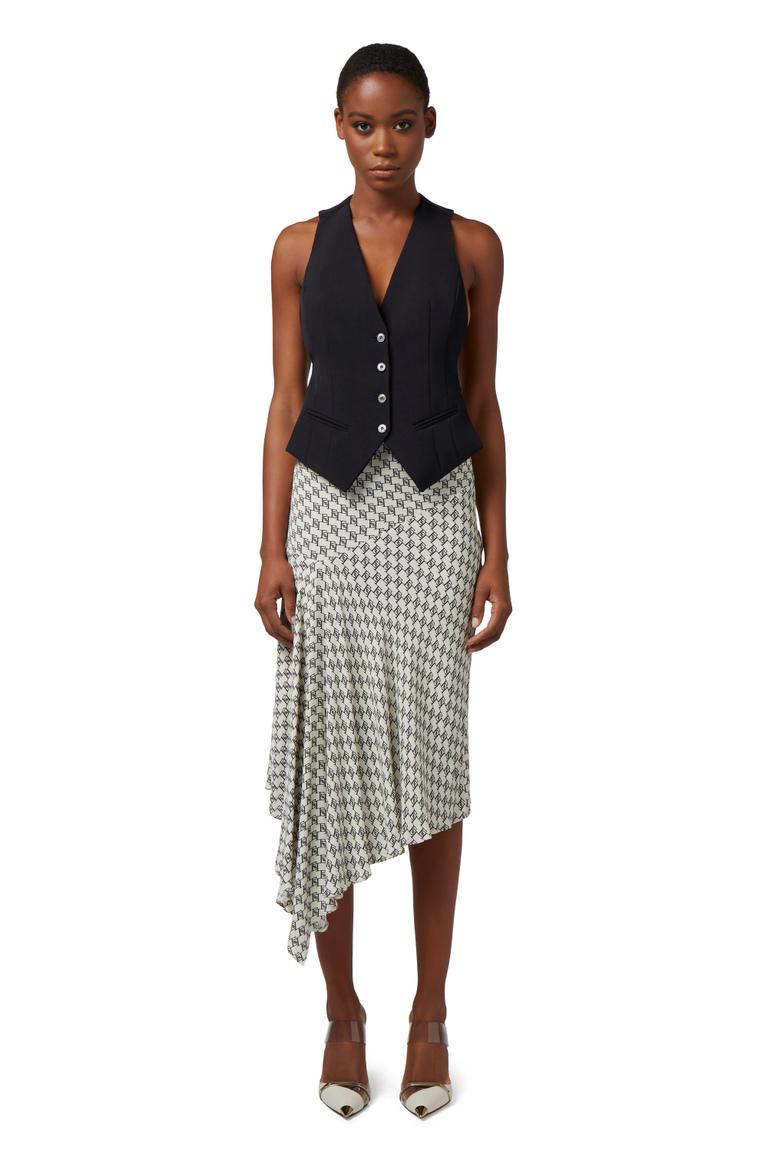Jupe mi-mollet en georgette imprimé logo asymétrique - Midi jupes | Elisabetta Franchi® Outlet