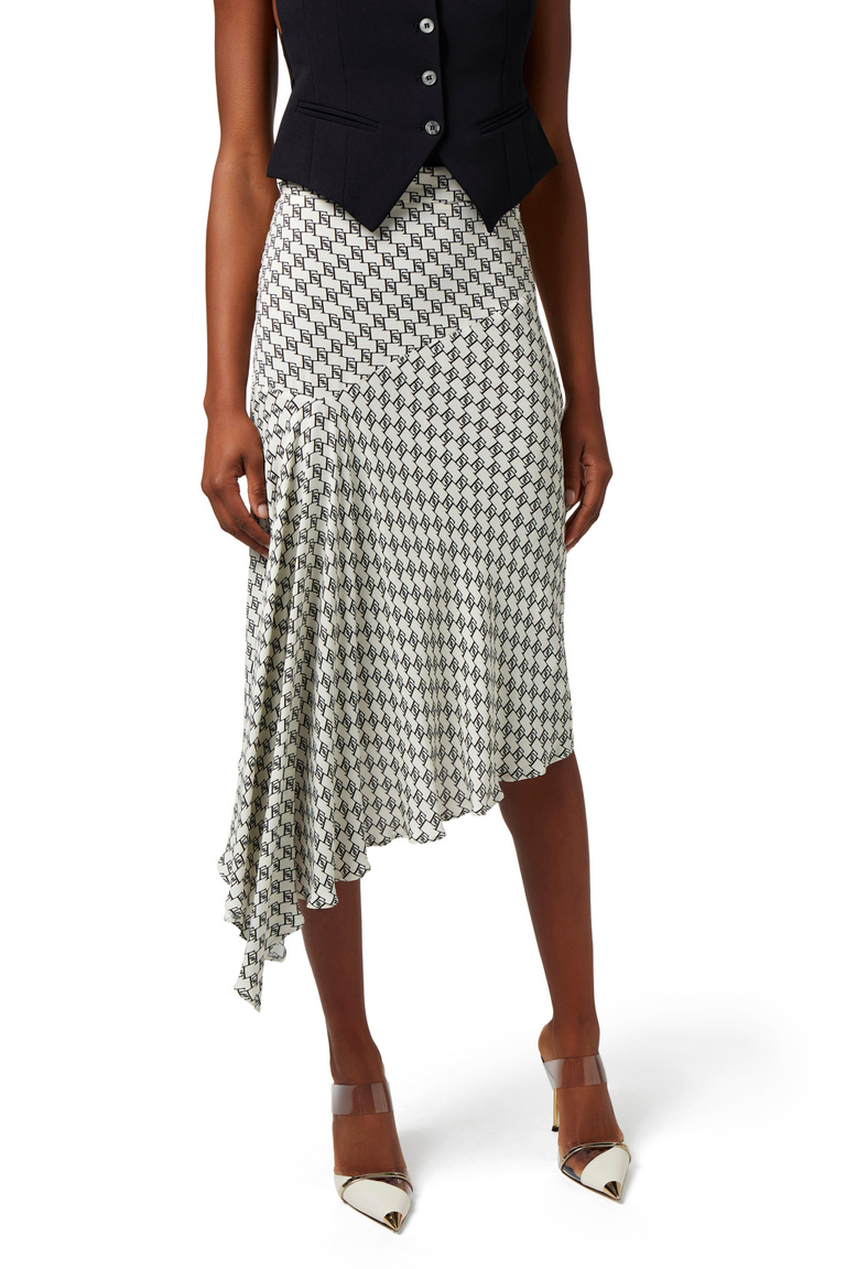 Logo print asymmetrical georgette midi skirt - Midi Skirts | Elisabetta Franchi® Outlet