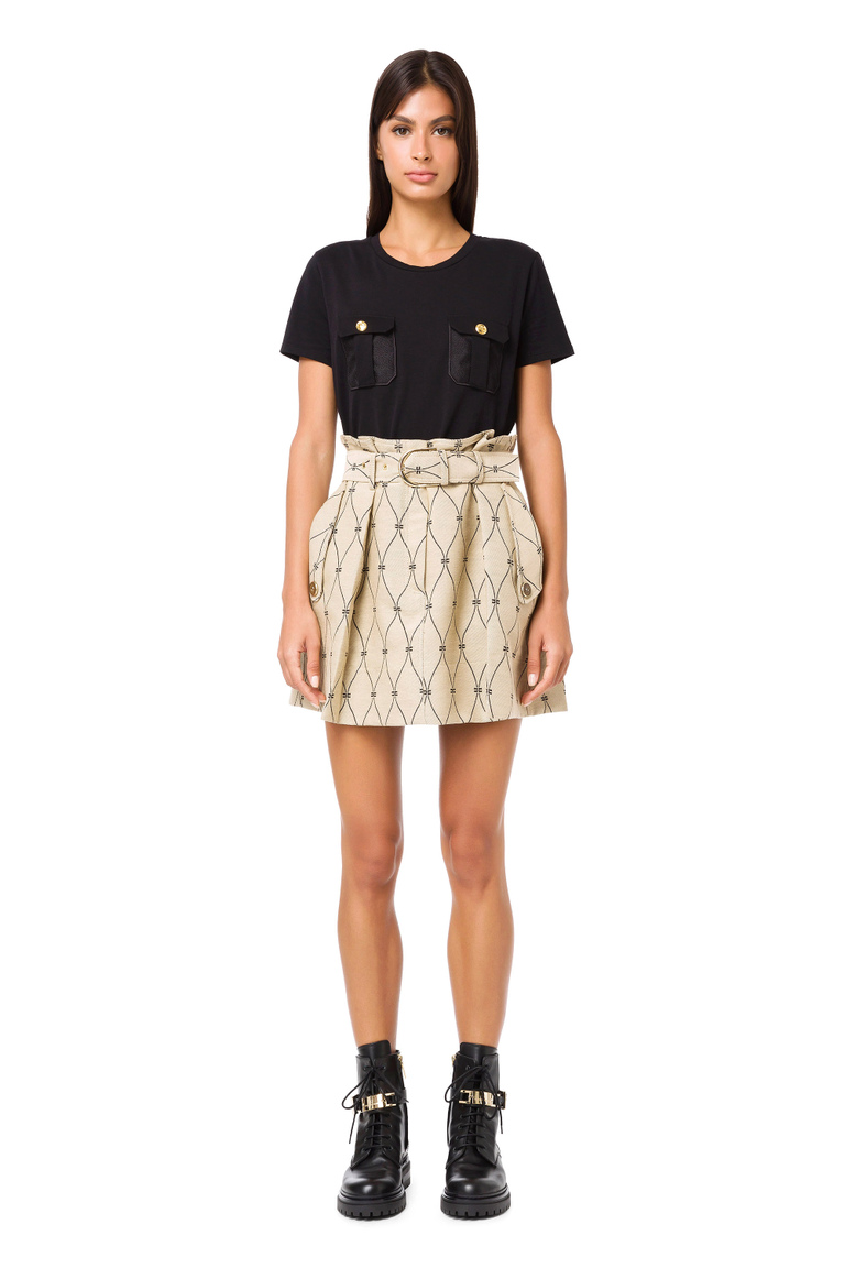 Mini skirt with belt buckle and metal buckle - Mini Skirts | Elisabetta Franchi® Outlet