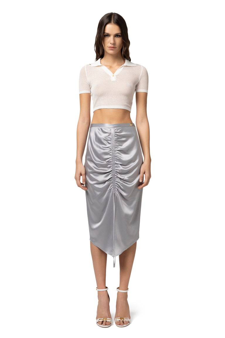 Jupe mi-mollet drapée en crêpe satin - Midi jupes | Elisabetta Franchi® Outlet