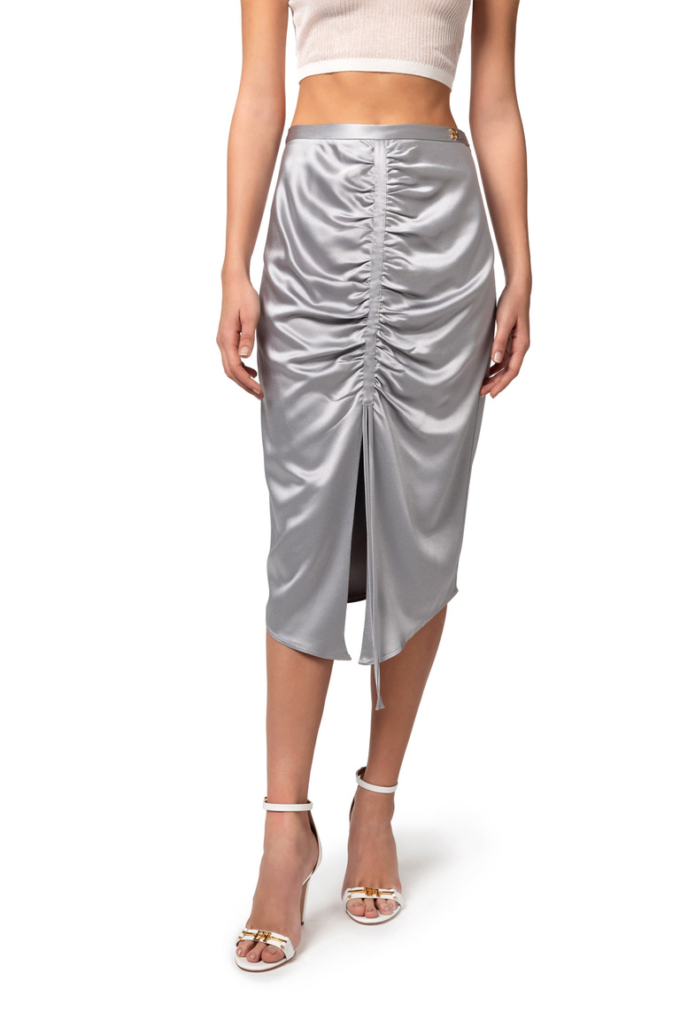 Draped satin crêpe midi skirt - Midi Skirts | Elisabetta Franchi® Outlet