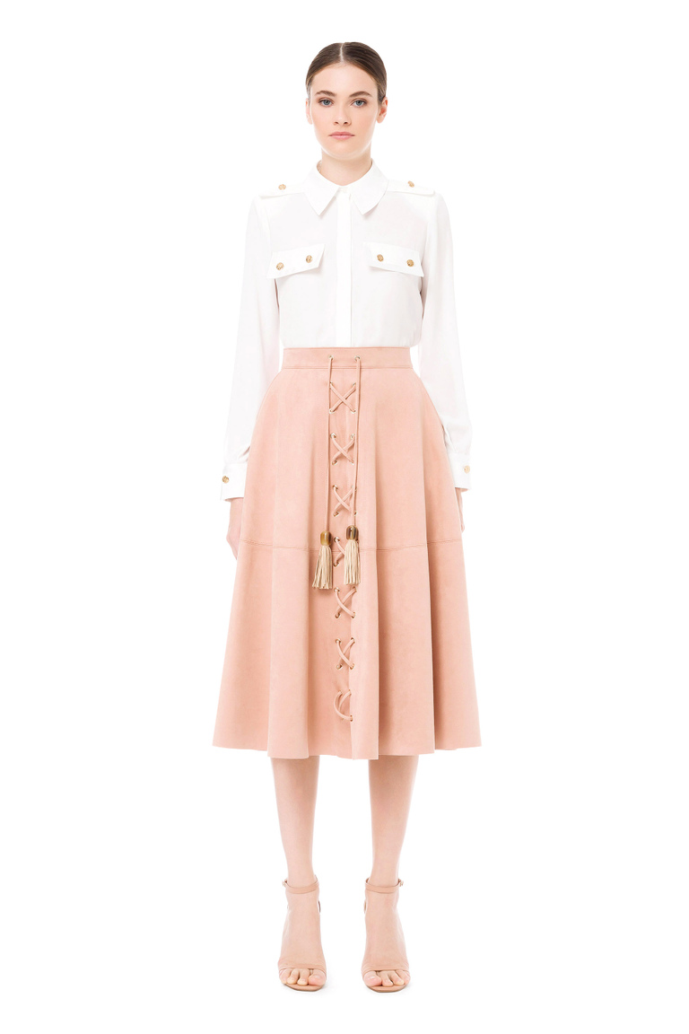 Circle skirt in suede fabric with tassels - Midi Skirts | Elisabetta Franchi® Outlet