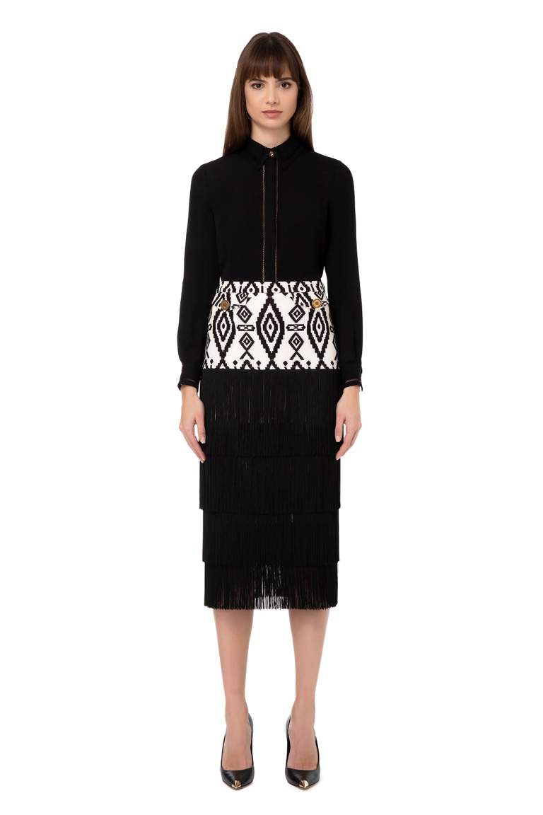 Ethnic print calf-length skirt - Midi Skirts | Elisabetta Franchi® Outlet