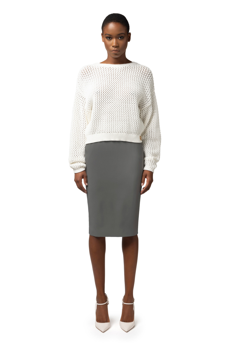 Jupe mi-mollet en gabardine de viscose avec ceinture - Midi jupes | Elisabetta Franchi® Outlet