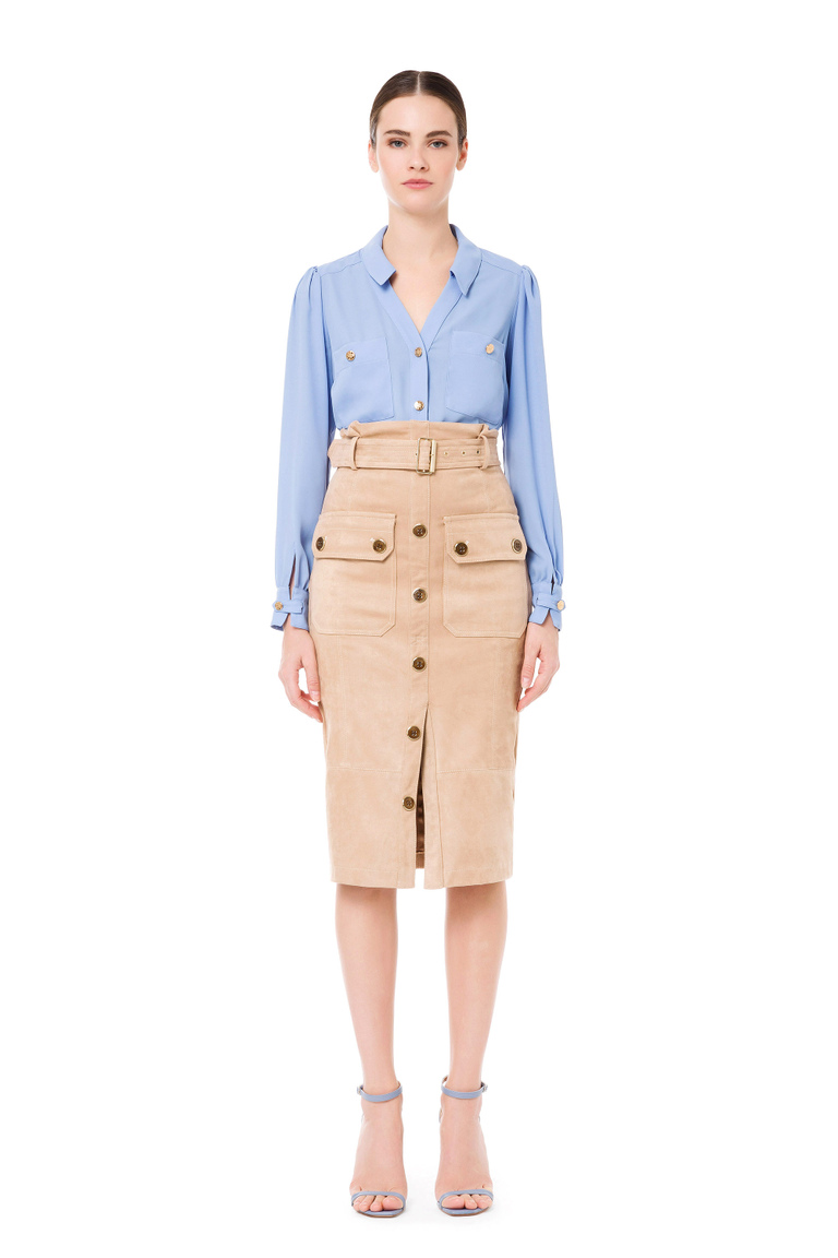 Pencil skirt in suede fabric with buttons - Midi Skirts | Elisabetta Franchi® Outlet