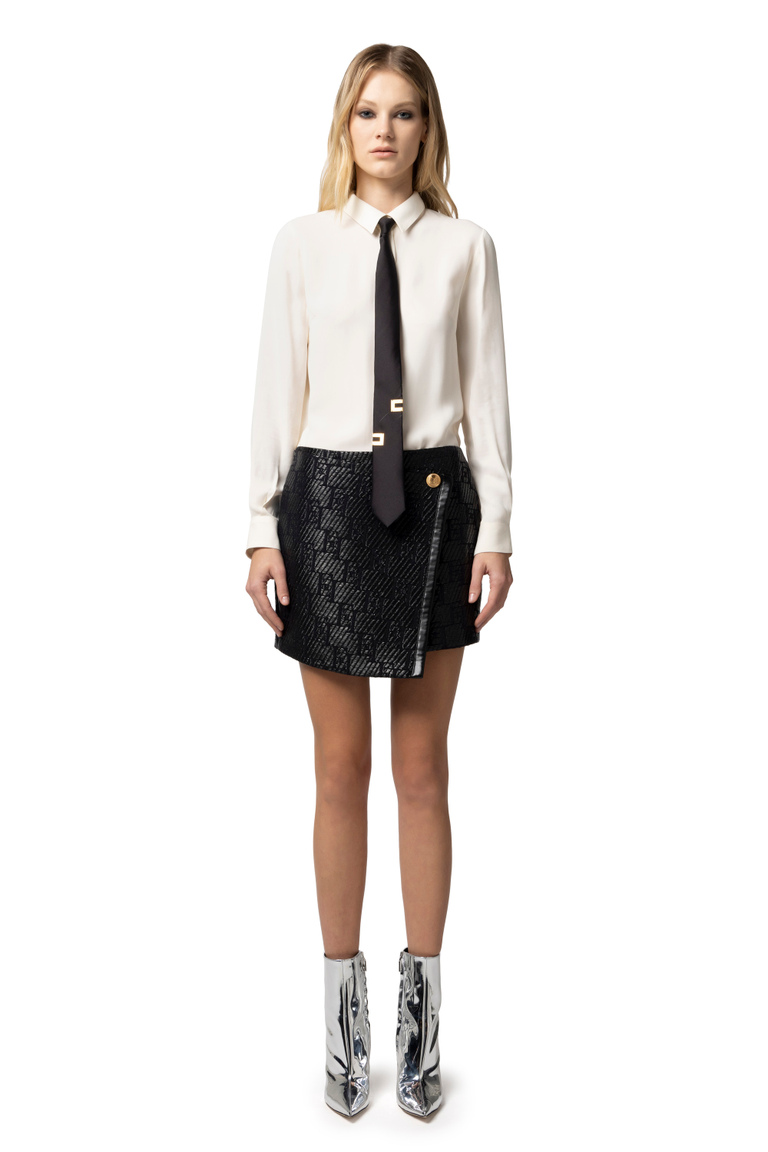 Miniskirt in jacquard raffia with lurex logo - Mini Skirts | Elisabetta Franchi® Outlet