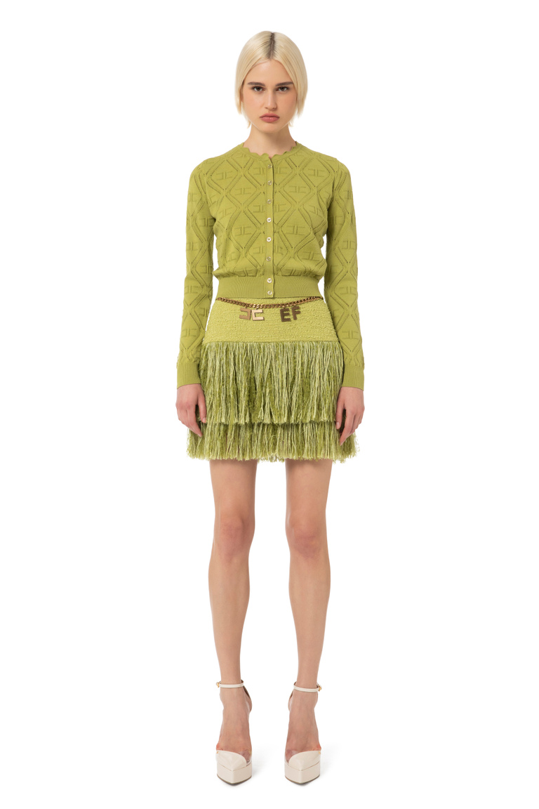 Tweed miniskirt with fringes - New collection | Elisabetta Franchi® Outlet